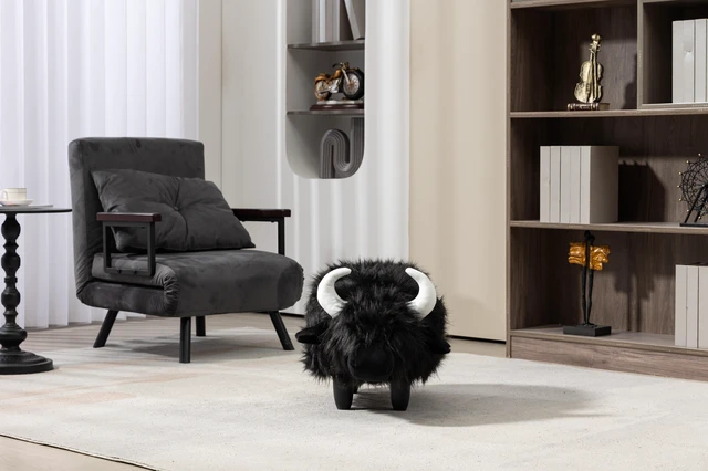 Main image of Harry the Buffalo Cow Storage Ottoman, Black, Faux Fur