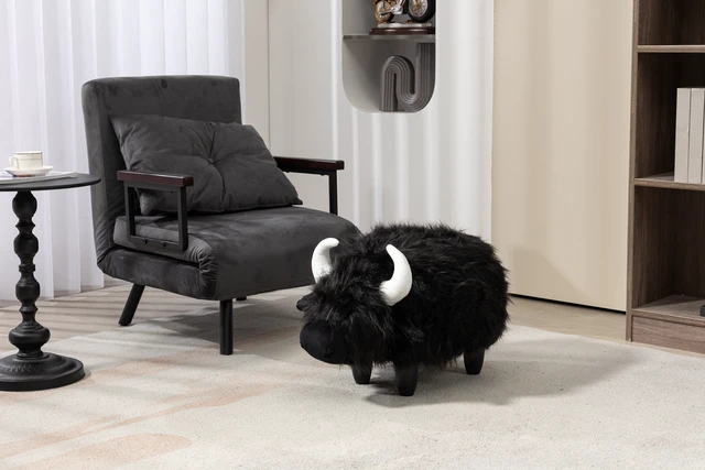Alt view image 2 of 6 - Harry the Buffalo Cow Storage Ottoman, Black, Faux Fur