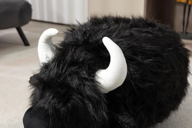 Alt view image 3 of 6 - Harry the Buffalo Cow Storage Ottoman, Black, Faux Fur