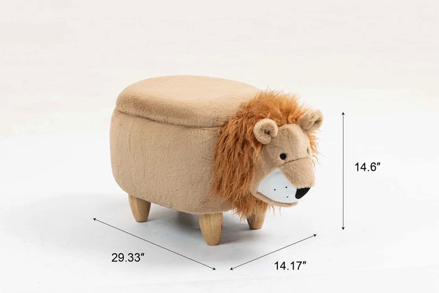 Alt view image 2 of 3 - Luke the Lion Storage Ottoman, Brown, Faux Fur