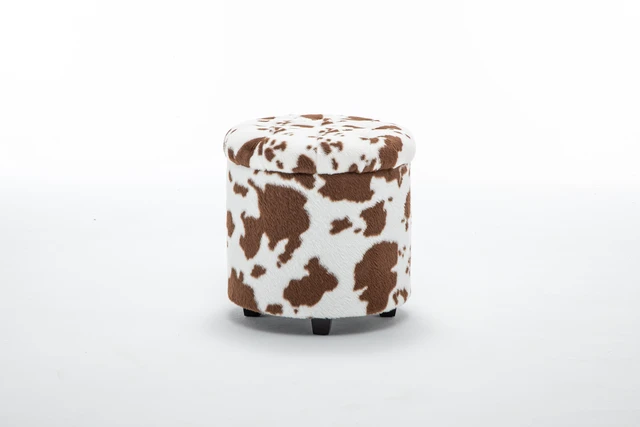 Alt view image 5 of 7 - Tufted Round Storage Ottoman, Brown White, Faux Fur