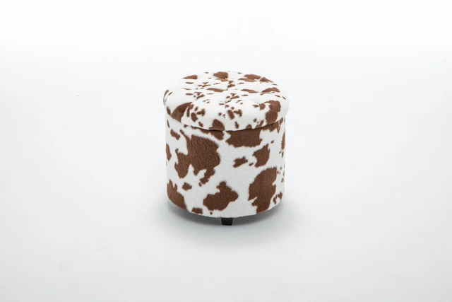 Alt view image 4 of 7 - Tufted Round Storage Ottoman, Brown White, Faux Fur