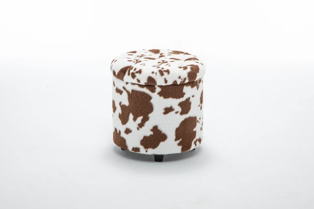 Alt view image 3 of 7 - Tufted Round Storage Ottoman, Brown White, Faux Fur