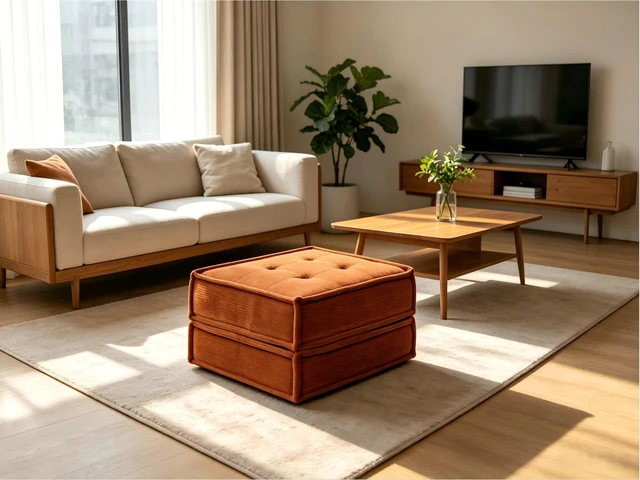 Alt view image 2 of 5 - Functional Square Corduroy Ottoman Rust, Polyester