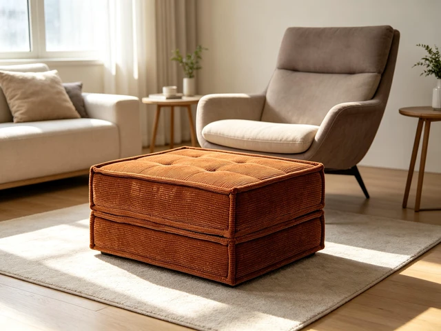 Alt view image 3 of 5 - Functional Square Corduroy Ottoman Rust, Polyester