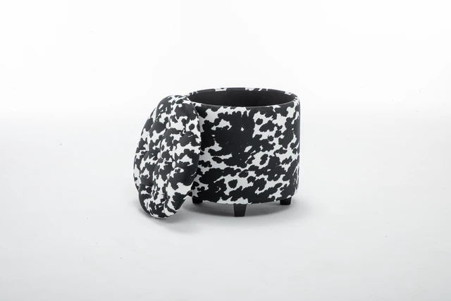 Alt view image 6 of 7 - Tufted Round Storage Ottoman, Black and White Print, Microfiber