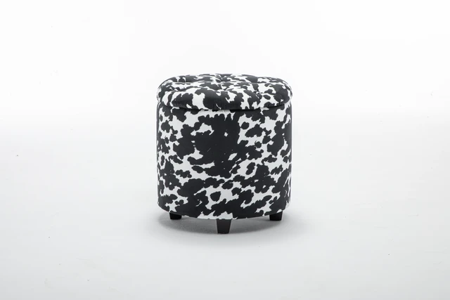 Alt view image 5 of 7 - Tufted Round Storage Ottoman, Black and White Print, Microfiber