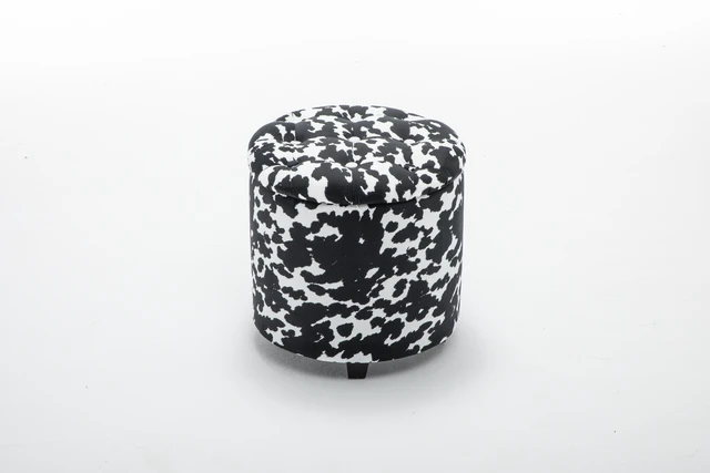 Alt view image 7 of 7 - Tufted Round Storage Ottoman, Black and White Print, Microfiber