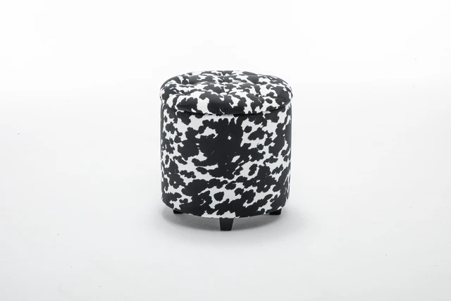 Alt view image 4 of 7 - Tufted Round Storage Ottoman, Black and White Print, Microfiber
