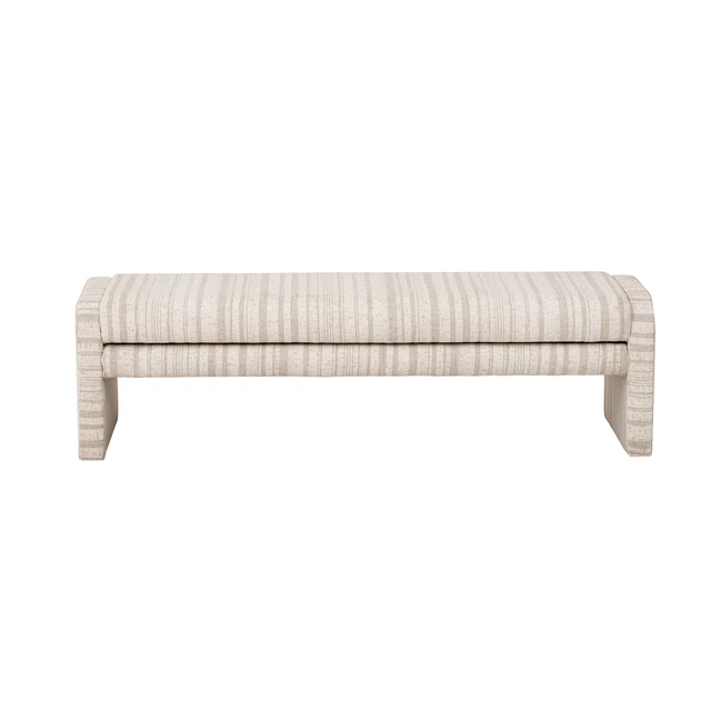 Alt view image 6 of 7 - 62.2 Inch Striped Upholstered Ottoman Bench, Wraparound Frame Decorative Ottoman Textured Fabric Accent for Bed End