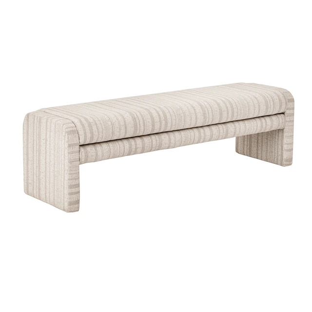 Alt view image 7 of 7 - 62.2 Inch Striped Upholstered Ottoman Bench, Wraparound Frame Decorative Ottoman Textured Fabric Accent for Bed End