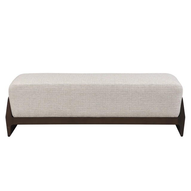 Alt view image 4 of 7 - Rubber Solid Bench with Soft Cushions, Can Accommodate Three People, Brown Beige, Fabric, Foam and Rubber Wood, Ottomans