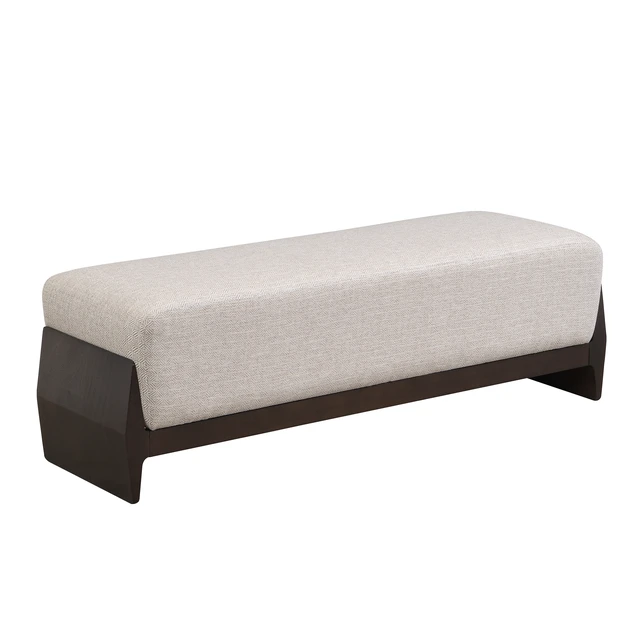 Alt view image 3 of 7 - Rubber Solid Bench with Soft Cushions, Can Accommodate Three People, Brown Beige, Fabric, Foam and Rubber Wood, Ottomans