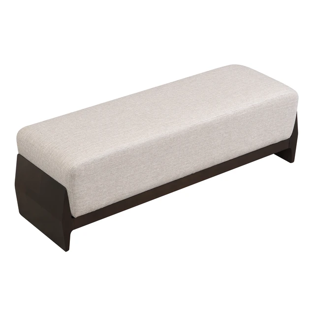 Alt view image 2 of 7 - Rubber Solid Bench with Soft Cushions, Can Accommodate Three People, Brown Beige, Fabric, Foam and Rubber Wood, Ottomans