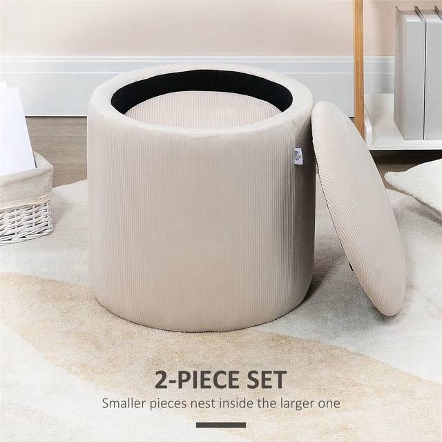 Alt view image 6 of 7 - Ottoman with Storage Set, Corduroy Stool with Removable Lid Hidden Space Nesting Ottoman Stool for Living, Creamy