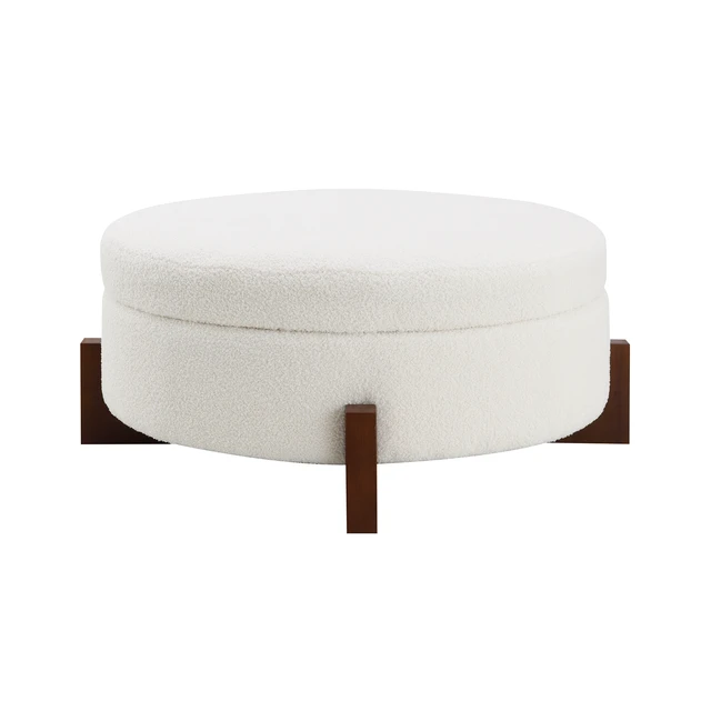 Alt view image 4 of 7 - Video Provided 33.00 Inch Storage Ottoman, Round Footrest with Sponge Padded Seat Teddy Fabric Step Stool for Sofa