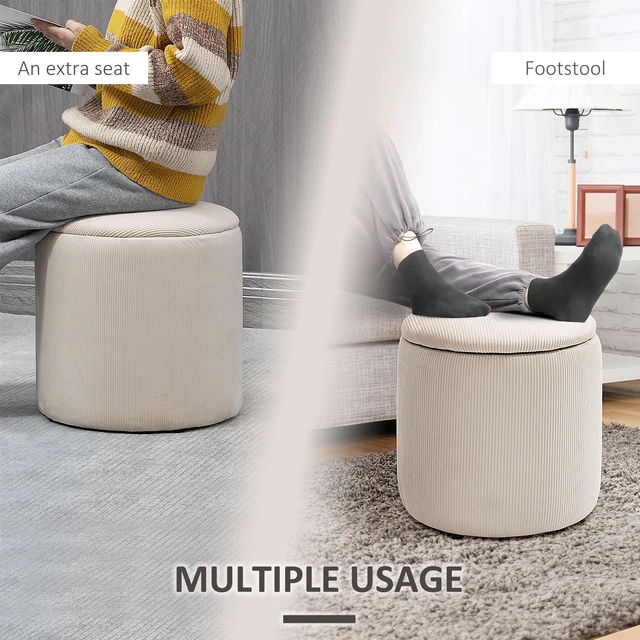 Alt view image 3 of 7 - Ottoman with Storage Set, Corduroy Stool with Removable Lid Hidden Space Nesting Ottoman Stool for Living, Creamy