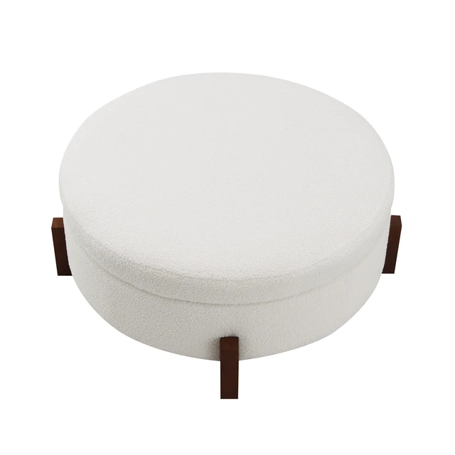 Alt view image 5 of 7 - Video Provided 33.00 Inch Storage Ottoman, Round Footrest with Sponge Padded Seat Teddy Fabric Step Stool for Sofa