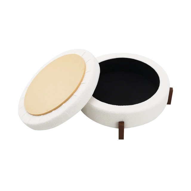 Alt view image 6 of 7 - Video Provided 33.00 Inch Storage Ottoman, Round Footrest with Sponge Padded Seat Teddy Fabric Step Stool for Sofa