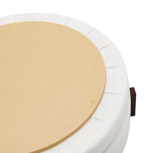 Alt view image 7 of 7 - Video Provided 33.00 Inch Storage Ottoman, Round Footrest with Sponge Padded Seat Teddy Fabric Step Stool for Sofa