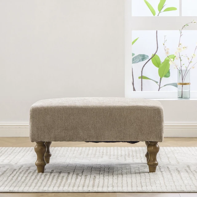 Main image of 21.26 Inch Wide Upholstered Chenille Ottoman, Foot Stool Square Footrest with Rubberwood Legs for Living Entryway