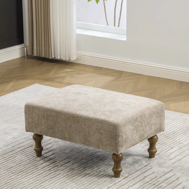 Alt view image 4 of 6 - 21.26 Inch Wide Upholstered Chenille Ottoman, Foot Stool Square Footrest with Rubberwood Legs for Living Entryway