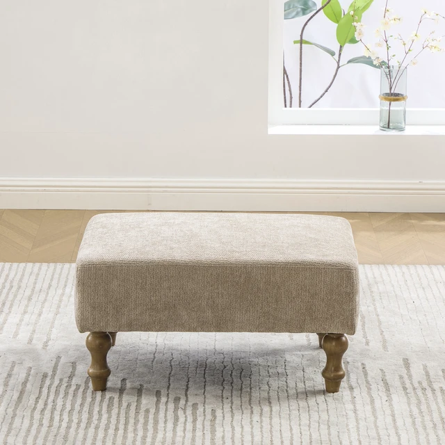 Alt view image 2 of 6 - 21.26 Inch Wide Upholstered Chenille Ottoman, Foot Stool Square Footrest with Rubberwood Legs for Living Entryway