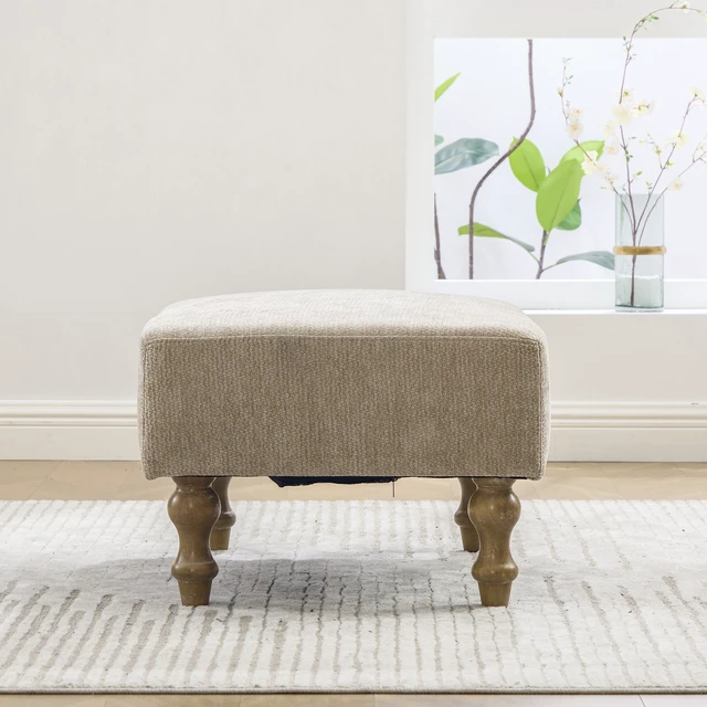 Alt view image 3 of 6 - 21.26 Inch Wide Upholstered Chenille Ottoman, Foot Stool Square Footrest with Rubberwood Legs for Living Entryway
