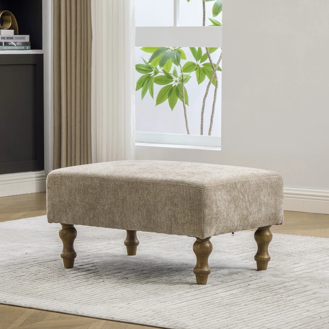 Alt view image 5 of 6 - 21.26 Inch Wide Upholstered Chenille Ottoman, Foot Stool Square Footrest with Rubberwood Legs for Living Entryway