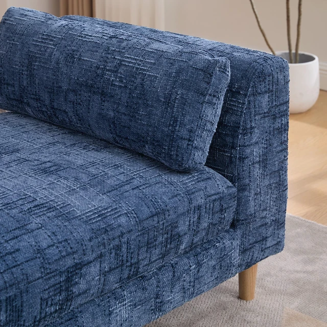 Alt view image 7 of 7 - 83.1 Inch Wide Upholstered End Bed Bench with Armrests, Chenille Chaise Lounge Couch with Bolster Pillows Daybed