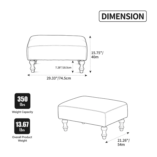 Alt view image 6 of 6 - 21.26 Inch Wide Upholstered Chenille Ottoman, Foot Stool Square Footrest with Rubberwood Legs for Living Entryway