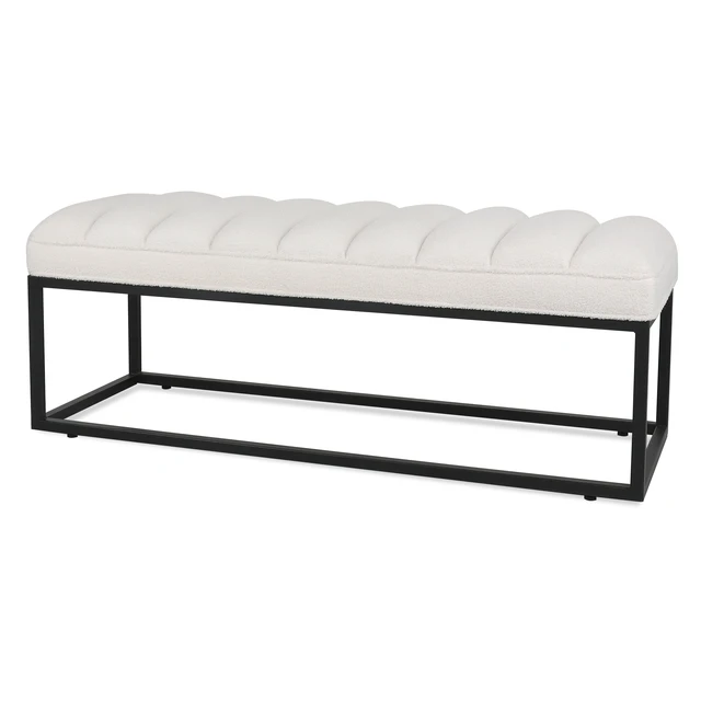 Alt view image 3 of 7 - Metal Base Upholstered Bench for Entryway, White, Velvet, Ottomans