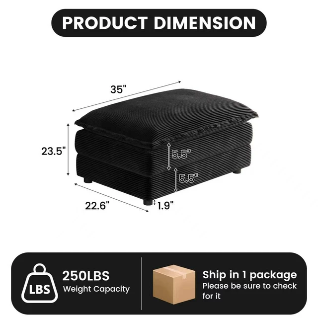 Alt view image 3 of 7 - Corduroy Ottoman, Double Layer Cushion Foot Stool with Plastic Legs Functional Small Footrest for Living Entryway Shoe