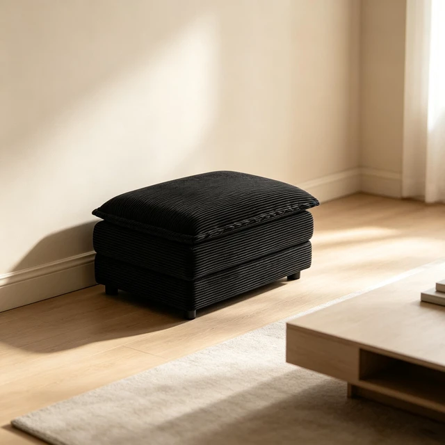 Main image of Corduroy Ottoman, Double Layer Cushion Foot Stool with Plastic Legs Functional Small Footrest for Living Entryway Shoe