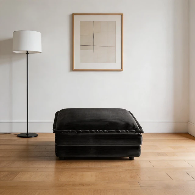 Alt view image 2 of 7 - Corduroy Ottoman, Double Layer Cushion Foot Stool with Plastic Legs Functional Small Footrest for Living Entryway Shoe