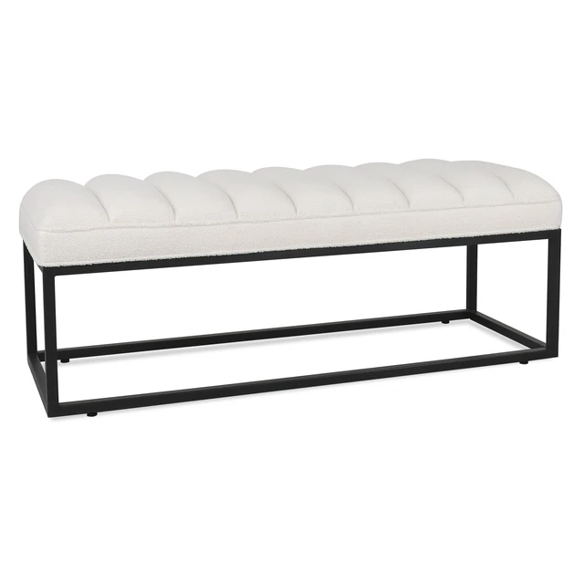 Alt view image 5 of 7 - Metal Base Upholstered Bench for Entryway, White, Velvet, Ottomans