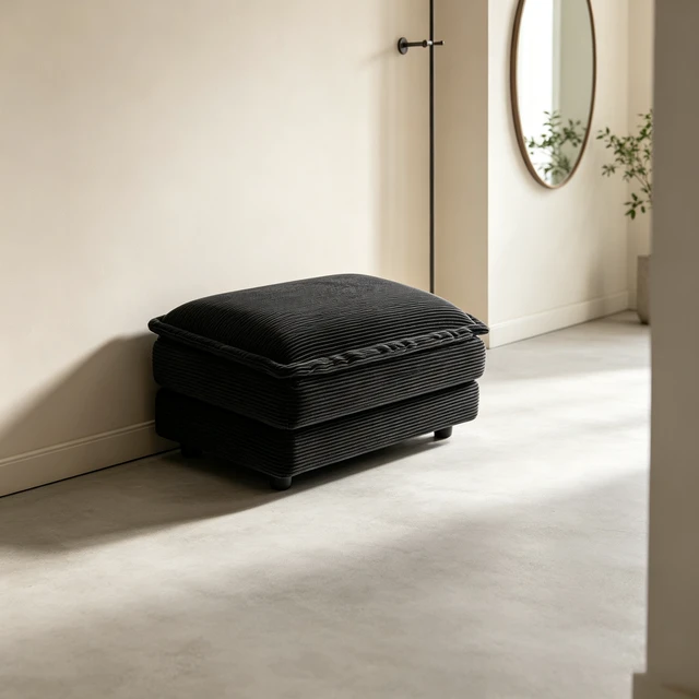 Alt view image 7 of 7 - Corduroy Ottoman, Double Layer Cushion Foot Stool with Plastic Legs Functional Small Footrest for Living Entryway Shoe