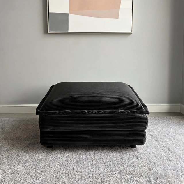 Alt view image 6 of 7 - Corduroy Ottoman, Double Layer Cushion Foot Stool with Plastic Legs Functional Small Footrest for Living Entryway Shoe