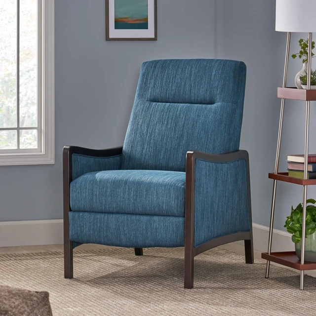 Main image of Fabric Recliner Chair Mid-Century Recliner Pushback Single Sofa with Thicker Seat Cushion Upholstered Sofa with Wooden