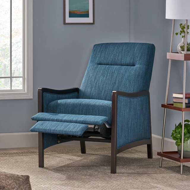 Alt view image 3 of 7 - Fabric Recliner Chair Mid-Century Recliner Pushback Single Sofa with Thicker Seat Cushion Upholstered Sofa with Wooden