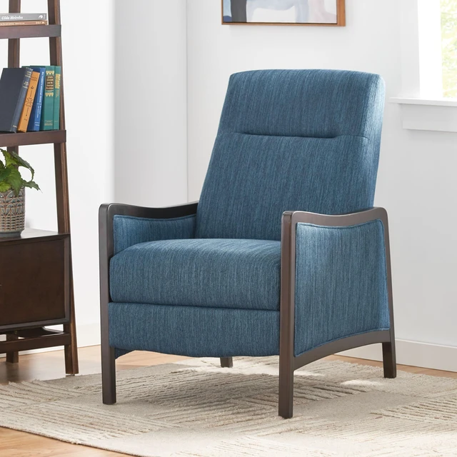 Alt view image 4 of 7 - Fabric Recliner Chair Mid-Century Recliner Pushback Single Sofa with Thicker Seat Cushion Upholstered Sofa with Wooden