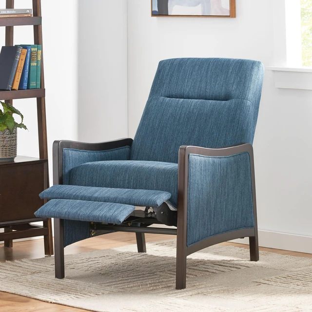 Alt view image 5 of 7 - Fabric Recliner Chair Mid-Century Recliner Pushback Single Sofa with Thicker Seat Cushion Upholstered Sofa with Wooden