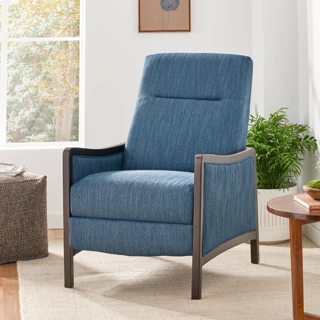 Alt view image 6 of 7 - Fabric Recliner Chair Mid-Century Recliner Pushback Single Sofa with Thicker Seat Cushion Upholstered Sofa with Wooden