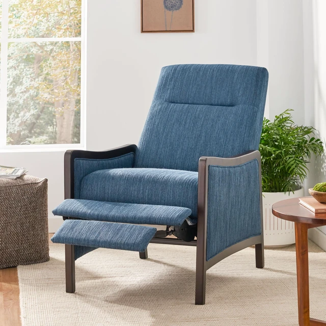 Alt view image 7 of 7 - Fabric Recliner Chair Mid-Century Recliner Pushback Single Sofa with Thicker Seat Cushion Upholstered Sofa with Wooden