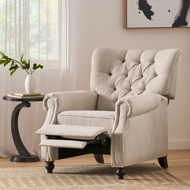 Alt view image 3 of 7 - Button Tuffted Heavy Duty Manual Reclining Sofa, Theater Seating Pushback Recliner Chair Armchair Push Back Recliner