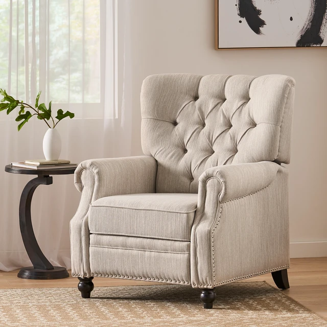 Main image of Button Tuffted Heavy Duty Manual Reclining Sofa, Theater Seating Pushback Recliner Chair Armchair Push Back Recliner