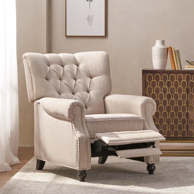 Alt view image 5 of 7 - Button Tuffted Heavy Duty Manual Reclining Sofa, Theater Seating Pushback Recliner Chair Armchair Push Back Recliner
