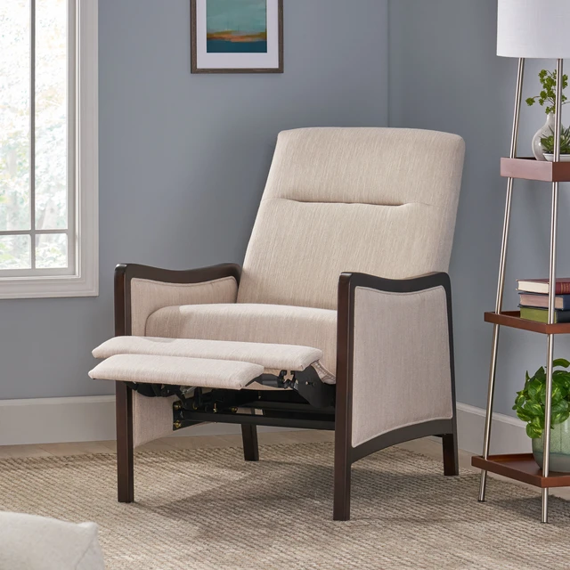 Alt view image 3 of 7 - Fabric Recliner Chair Mid-Century Recliner Pushback Single Sofa with Thicker Seat Cushion Upholstered Sofa with Wooden