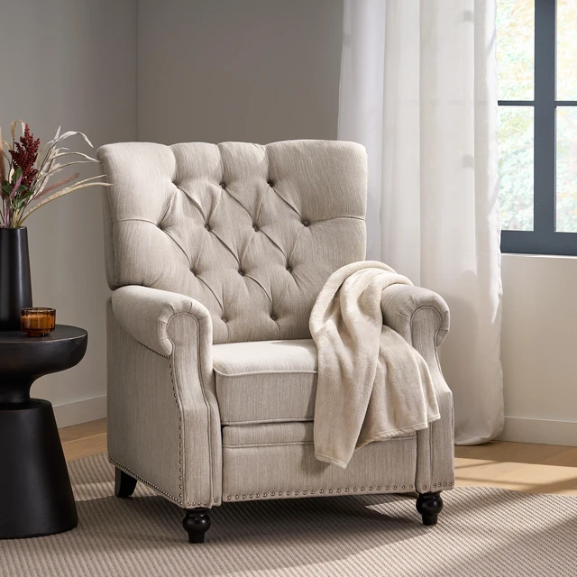 Alt view image 6 of 7 - Button Tuffted Heavy Duty Manual Reclining Sofa, Theater Seating Pushback Recliner Chair Armchair Push Back Recliner