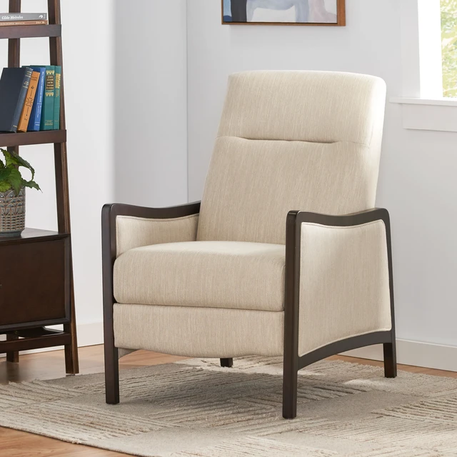 Alt view image 4 of 7 - Fabric Recliner Chair Mid-Century Recliner Pushback Single Sofa with Thicker Seat Cushion Upholstered Sofa with Wooden